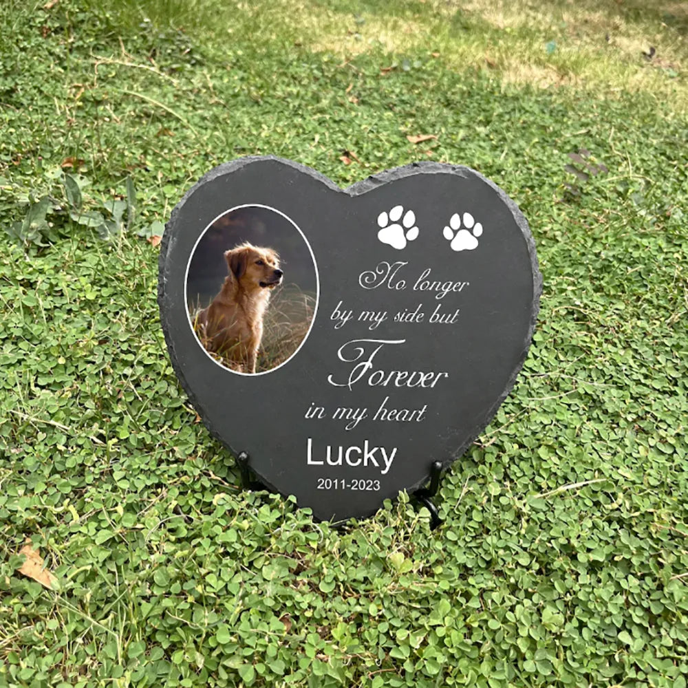 Personalized Pet Memorial Stone with Photo Printing Dog Grave Marker Plaque Custom Pet Memorial Garden Stone Slate with Name