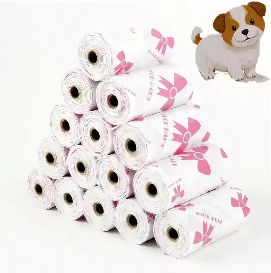 10pcs Extra Thick Dog Poop Bags, Leakproof Trash Bags with Unique Patterns, Pink & White, Durable Pet Waste Disposal Bags