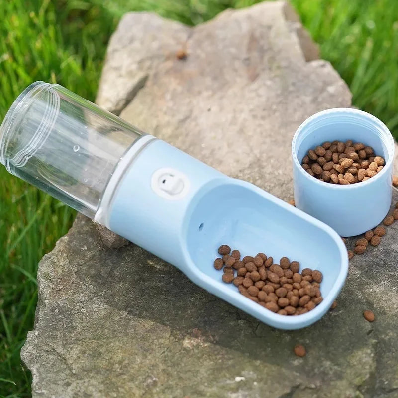 Leak-Proof Pet Travel Water Bottle with Built-in Food Bowl Outdoor Walking Feeding Dispenser for Puppy Kitten