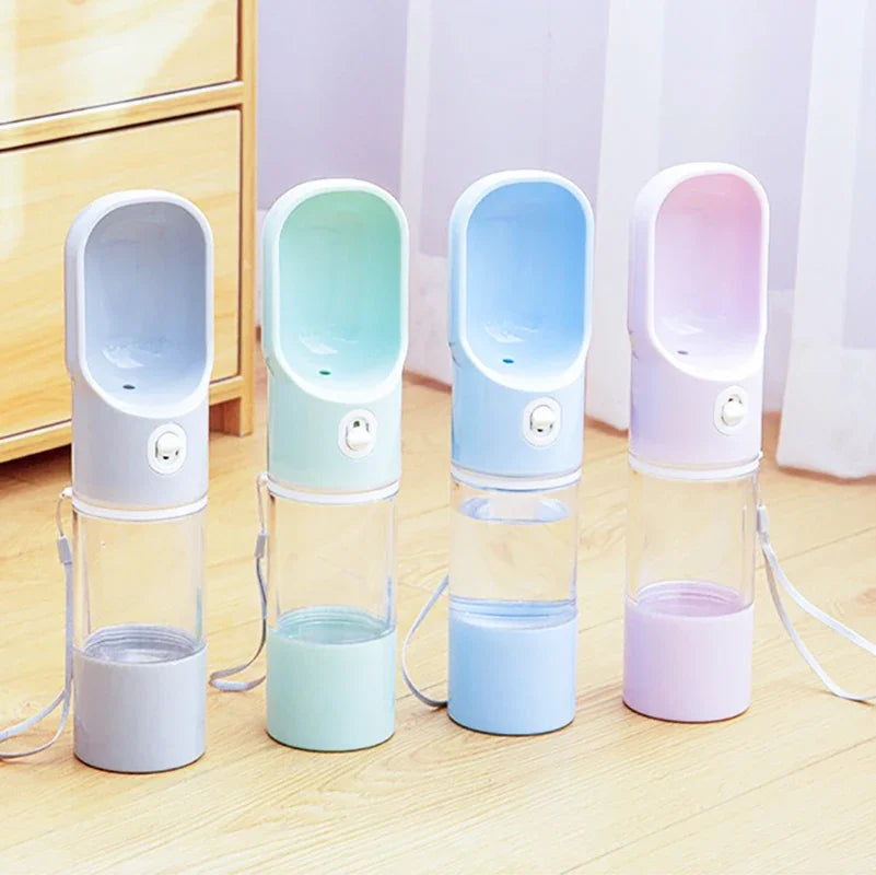 Leak-Proof Pet Travel Water Bottle with Built-in Food Bowl Outdoor Walking Feeding Dispenser for Puppy Kitten