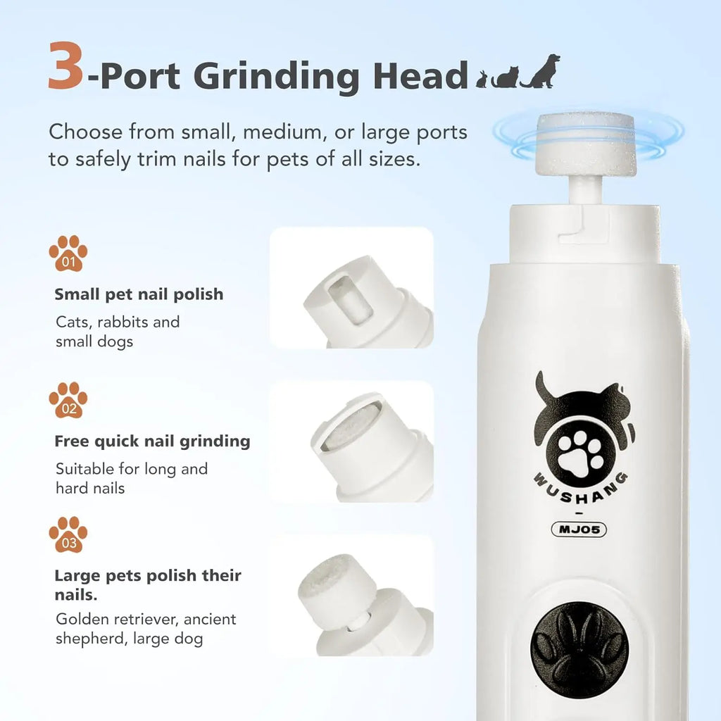 Dog Nail Grinder 3-Speed Vibration Quiet Electric Pet Nail Trimmer with Digital Display Rechargeable USB-C Cat & Dog Nail File