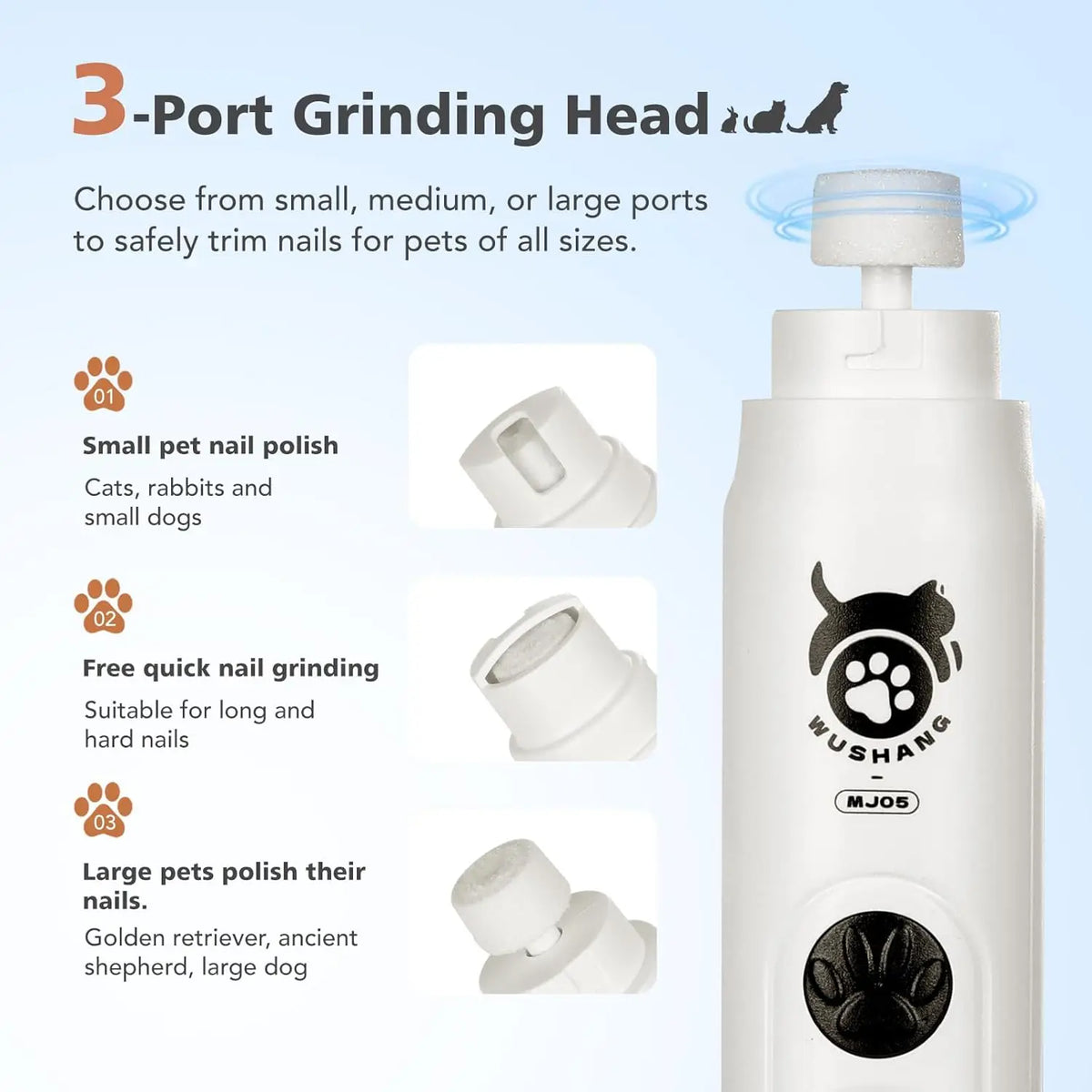 Dog Nail Grinder 3-Speed Vibration Quiet Electric Pet Nail Trimmer with Digital Display Rechargeable USB-C Cat & Dog Nail File