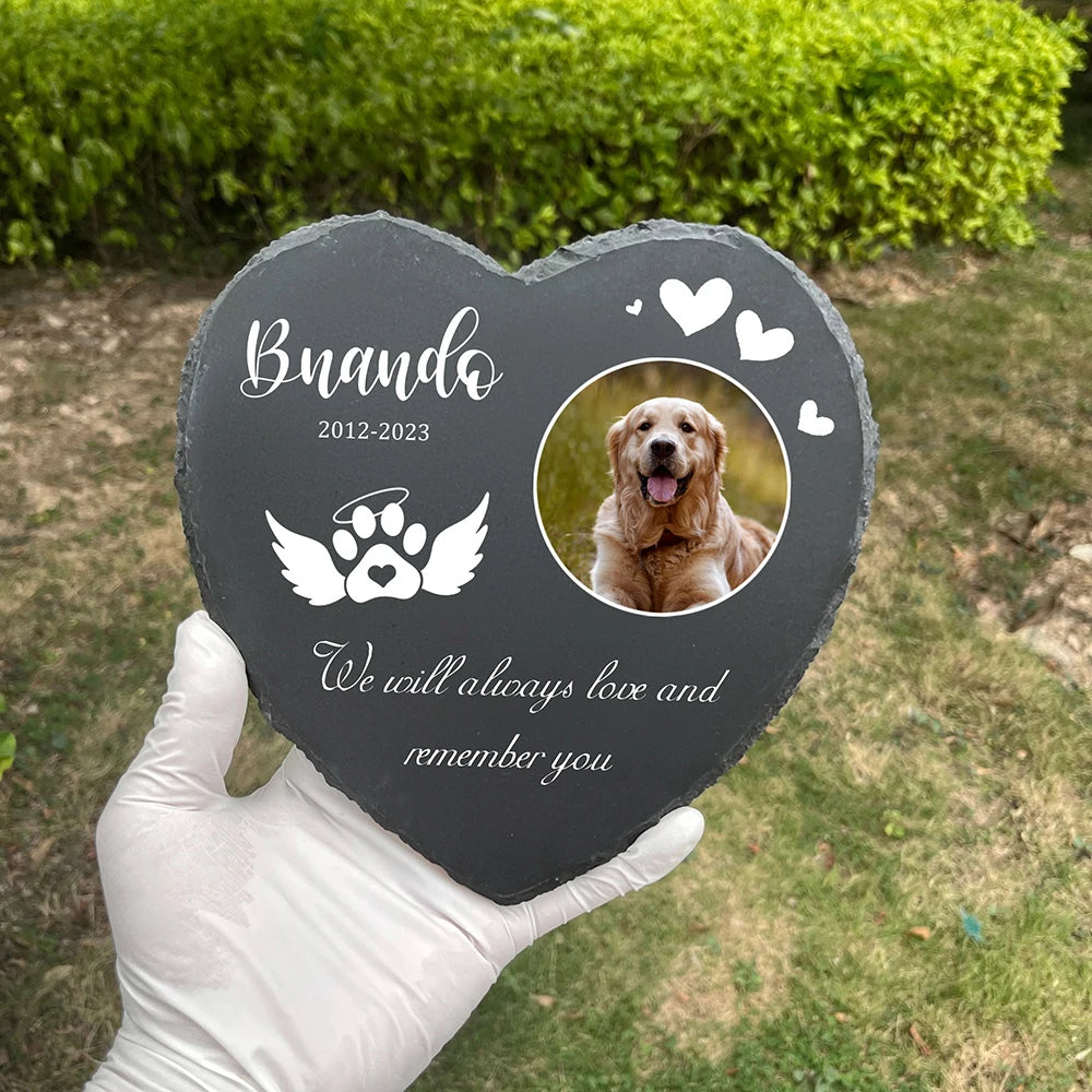 Personalized Pet Memorial Stone with Photo Printing Dog Grave Marker Plaque Custom Pet Memorial Garden Stone Slate with Name
