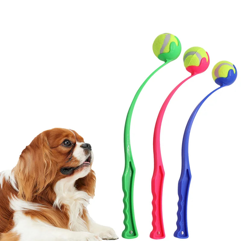 Pet Throwing Stick Toy - Interactive Ball Launcher for Dogs Cats Training, Fetch Game with Rubber Balls