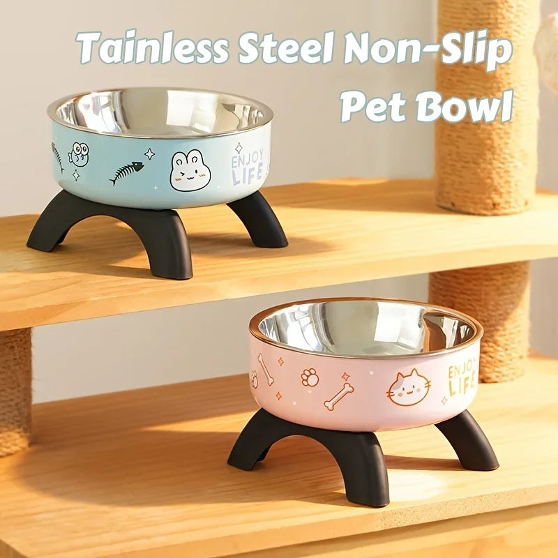 Stainless Steel Pet Bowl – Anti-Tip Elevated Design with Non-Slip Silicone Base & Chew-Proof Edge for Small Cats/Dogs Feeding