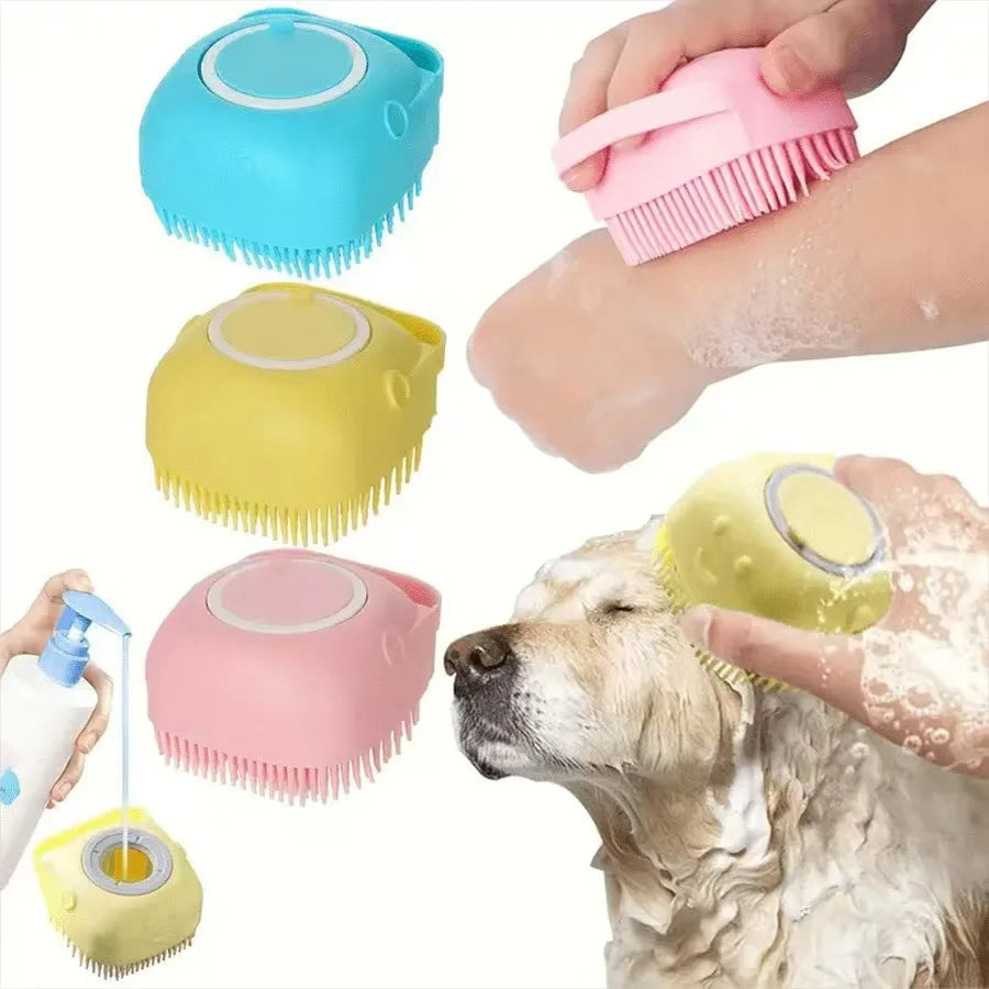 Pet Dog Shampoo Brush 2.7oz 80ml Cat Massage Comb Grooming Scrubber for Bathing Short Hair Soft Silicone Rubber