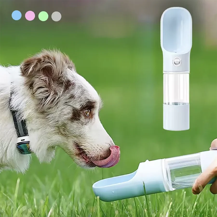 Leak-Proof Pet Travel Water Bottle with Built-in Food Bowl Outdoor Walking Feeding Dispenser for Puppy Kitten